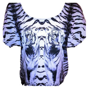 2bebe Tiger Sheer High Low Blouse S